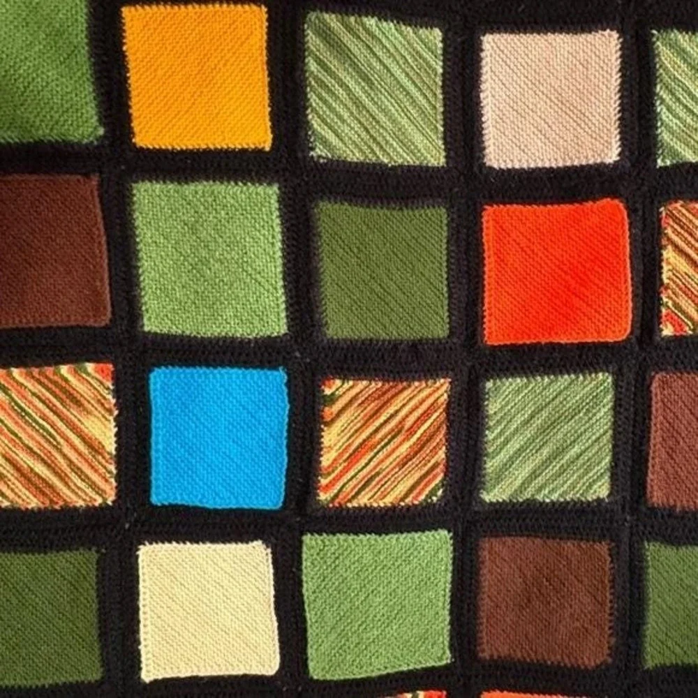Handmade Throw Crochet Colorblock Funky Black 70s Colors Boho 40